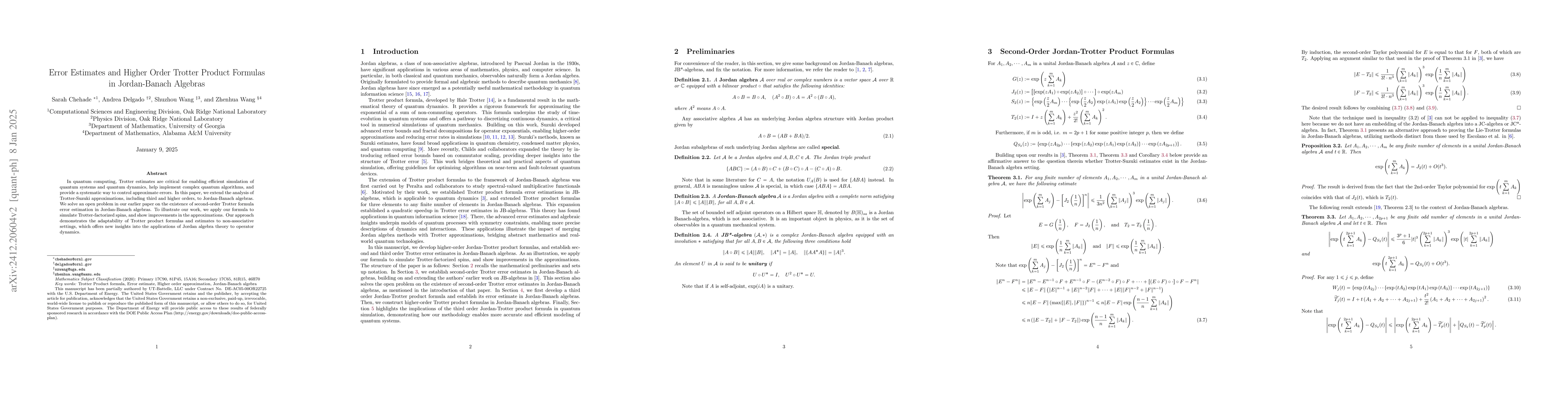 Thumbnail for Error Estimates and Higher Order Trotter Product Formulas in
  Jordan-Banach Algebras