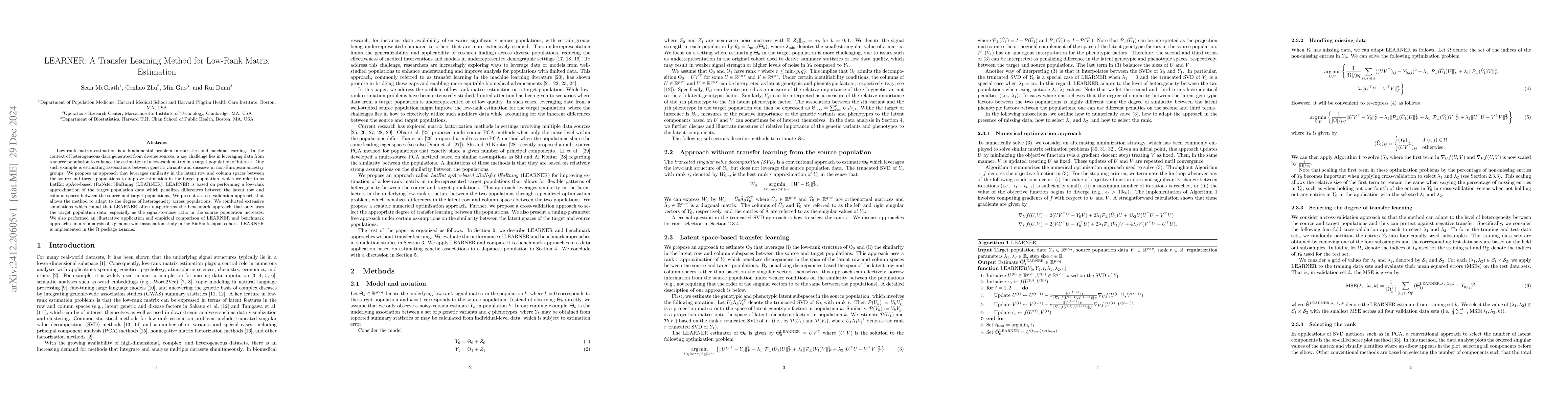 Thumbnail for LEARNER: A Transfer Learning Method for Low-Rank Matrix Estimation