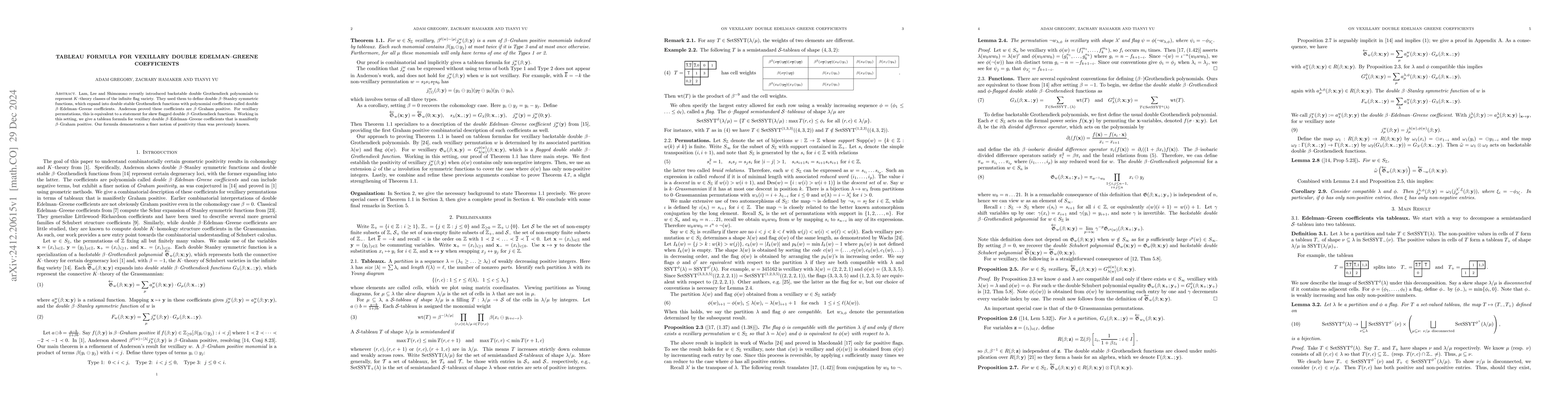 Thumbnail for Tableau formula for vexillary double Edelman--Greene coefficients