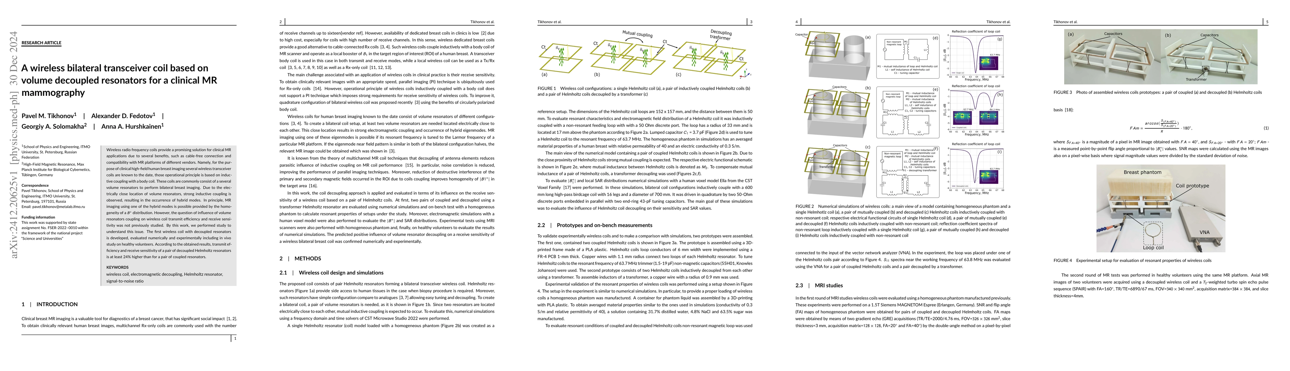 Thumbnail for A wireless bilateral transceiver coil based on volume decoupled
  resonators for a clinical MR mammography