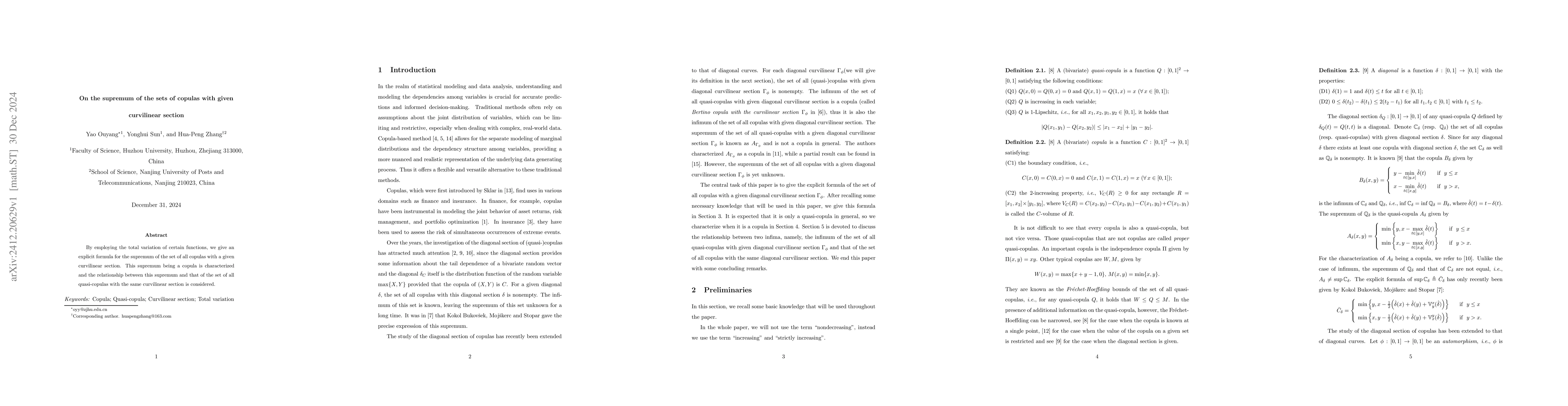 Thumbnail for On the supremum of the sets of copulas with given curvilinear section