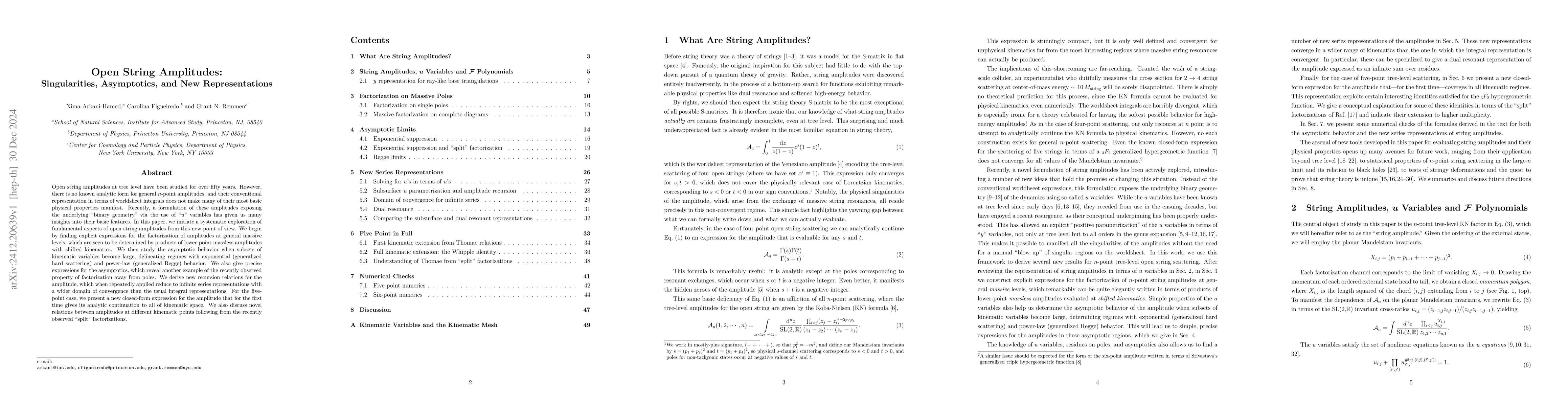 Thumbnail for Open String Amplitudes: Singularities, Asymptotics, and New
  Representations