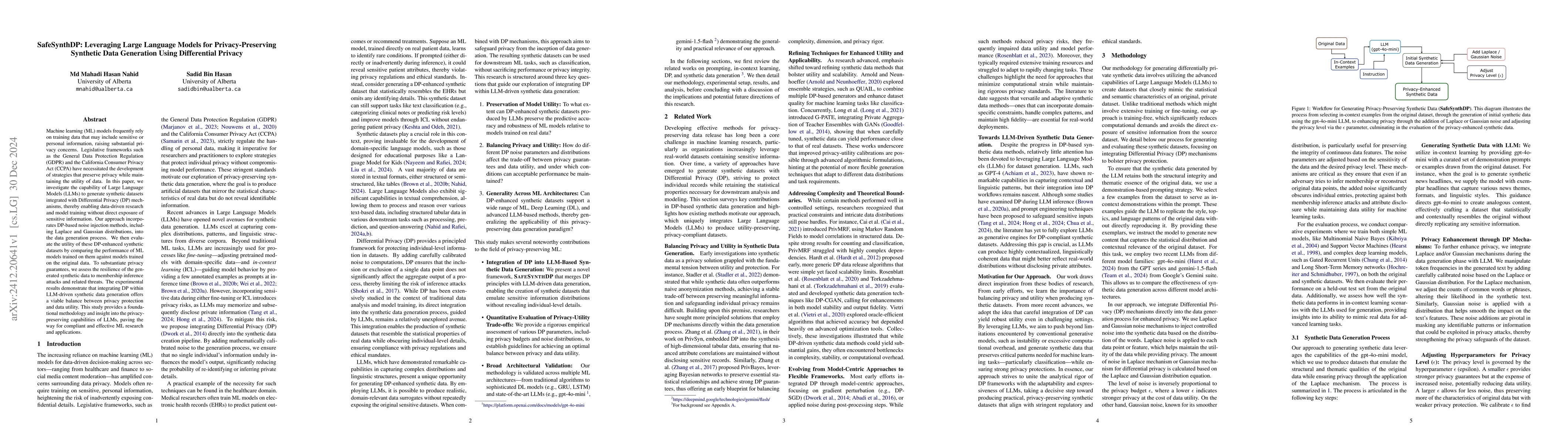 Thumbnail for SafeSynthDP: Leveraging Large Language Models for Privacy-Preserving
  Synthetic Data Generation Using Differential Privacy