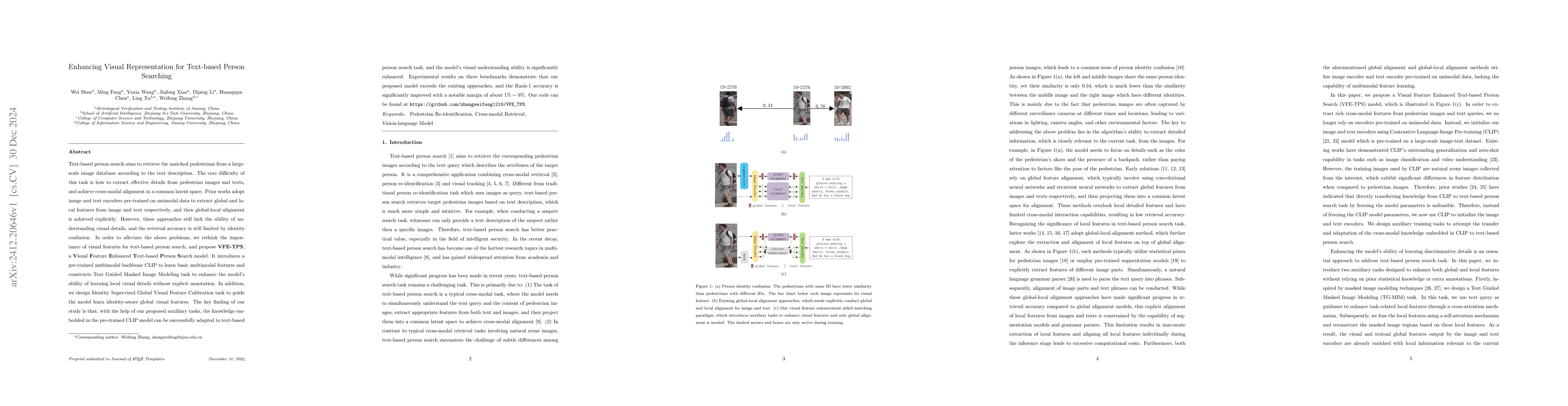 Thumbnail for Enhancing Visual Representation for Text-based Person Searching
