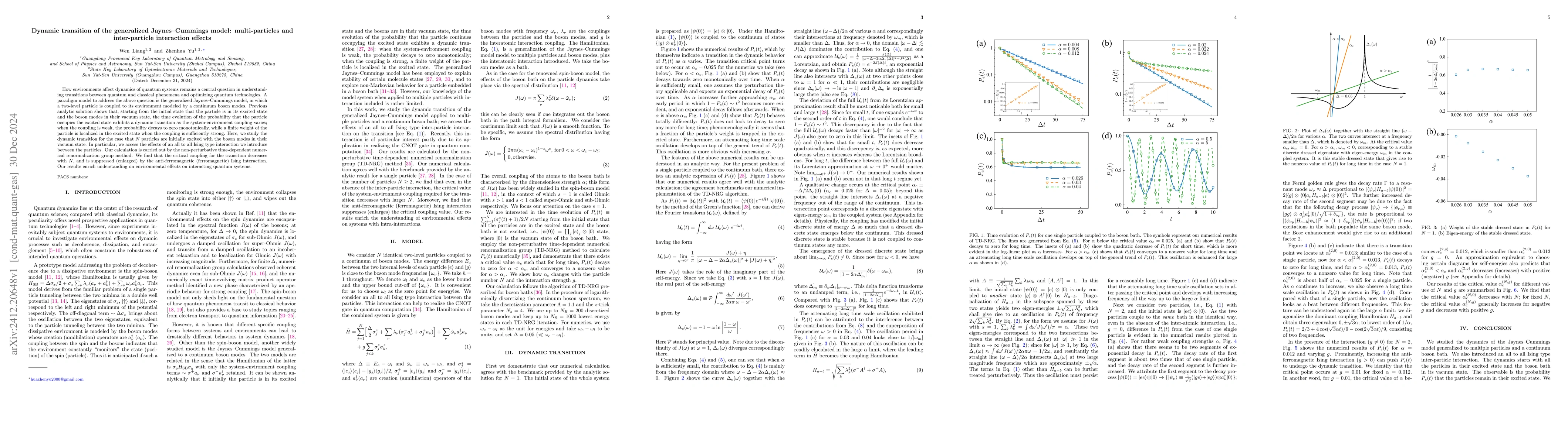 Thumbnail for Dynamic transition of the generalized Jaynes-Cummings model:
  multi-particles and inter-particle interaction effects