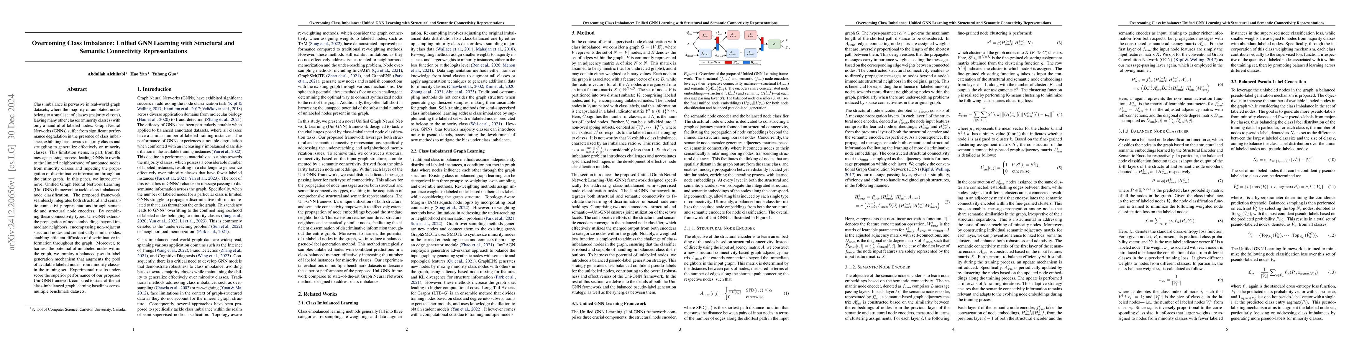 Thumbnail for Overcoming Class Imbalance: Unified GNN Learning with Structural and
  Semantic Connectivity Representations