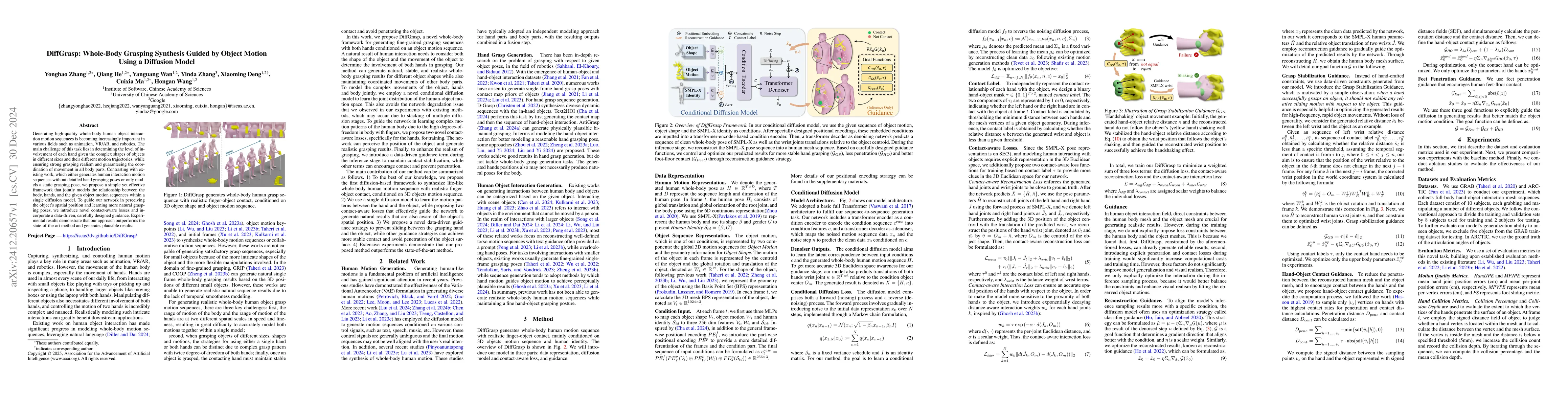 Thumbnail for Diffgrasp: Whole-Body Grasping Synthesis Guided by Object Motion Using a
  Diffusion Model