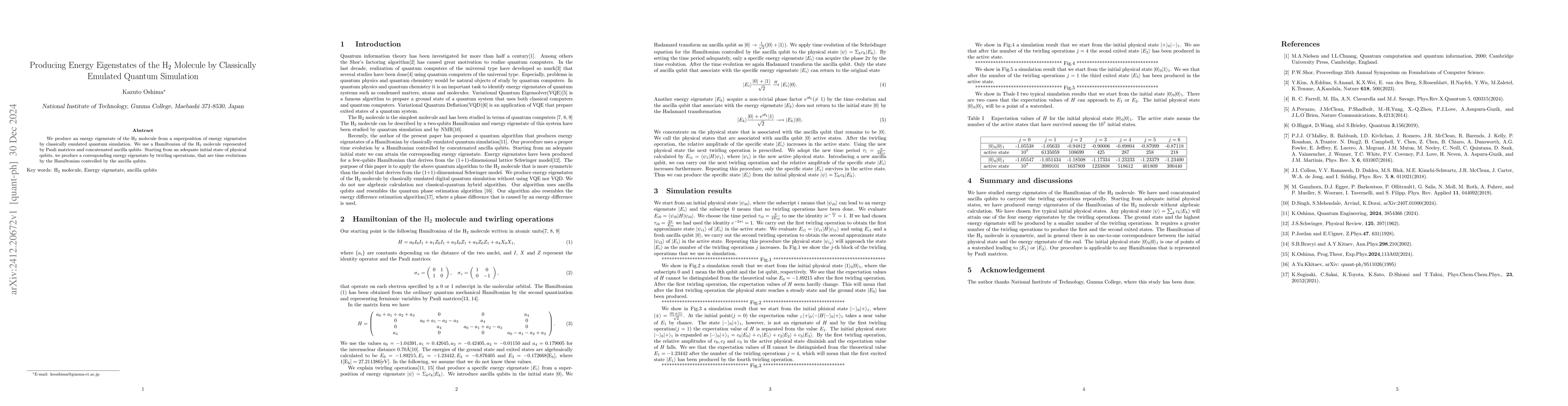 Thumbnail for Producing Energy Eigenstates of the ${\rm H}_{2}$ Molecule by
  Classically Emulated Quantum Simulation