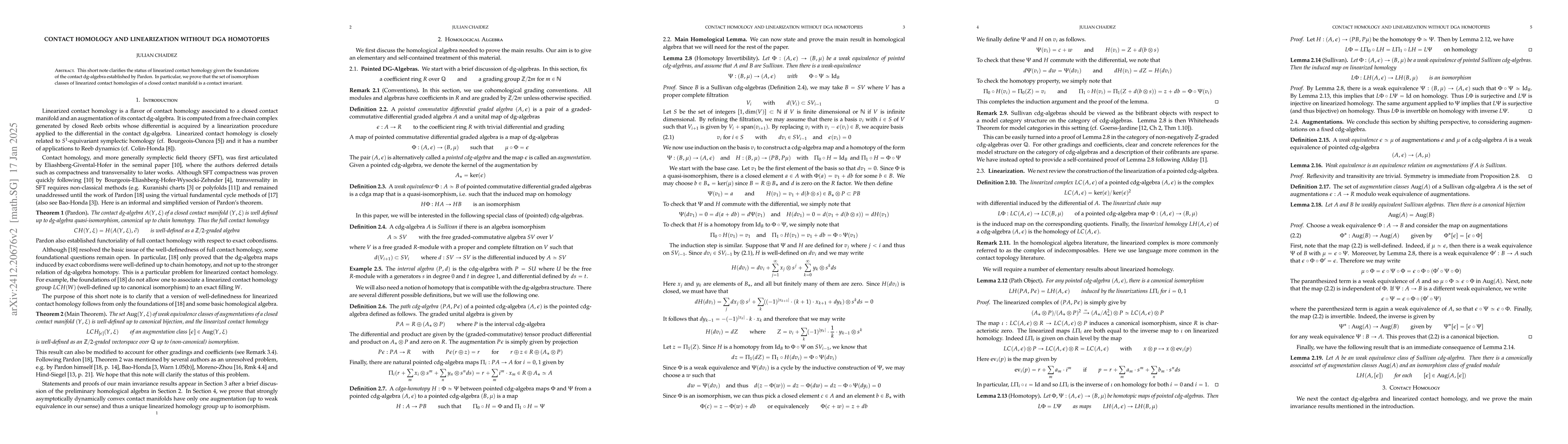 Thumbnail for Contact homology and linearization without dga homotopies