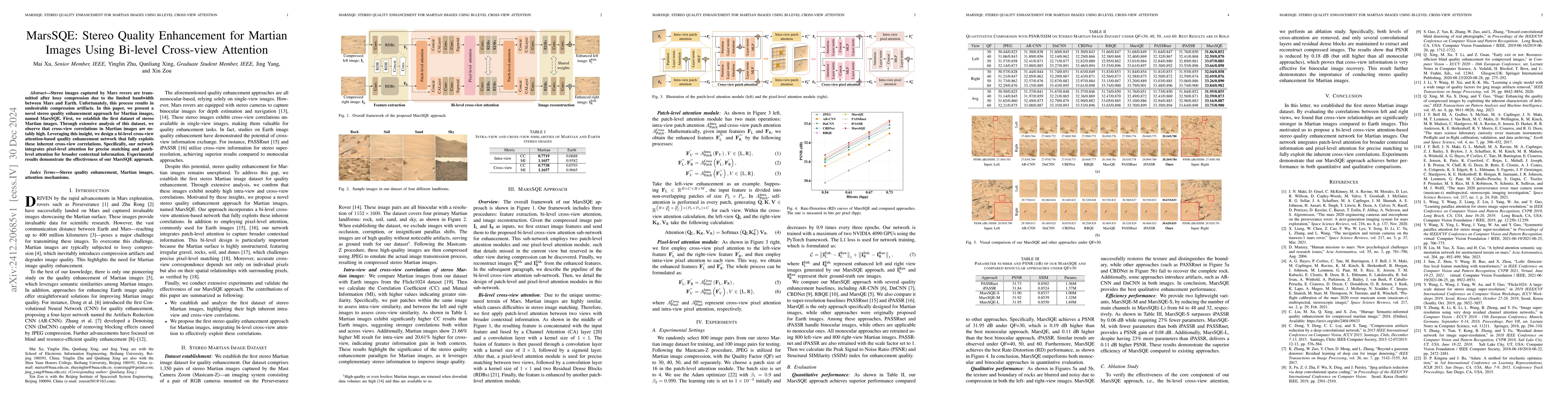 Thumbnail for MarsSQE: Stereo Quality Enhancement for Martian Images Using Bi-level
  Cross-view Attention