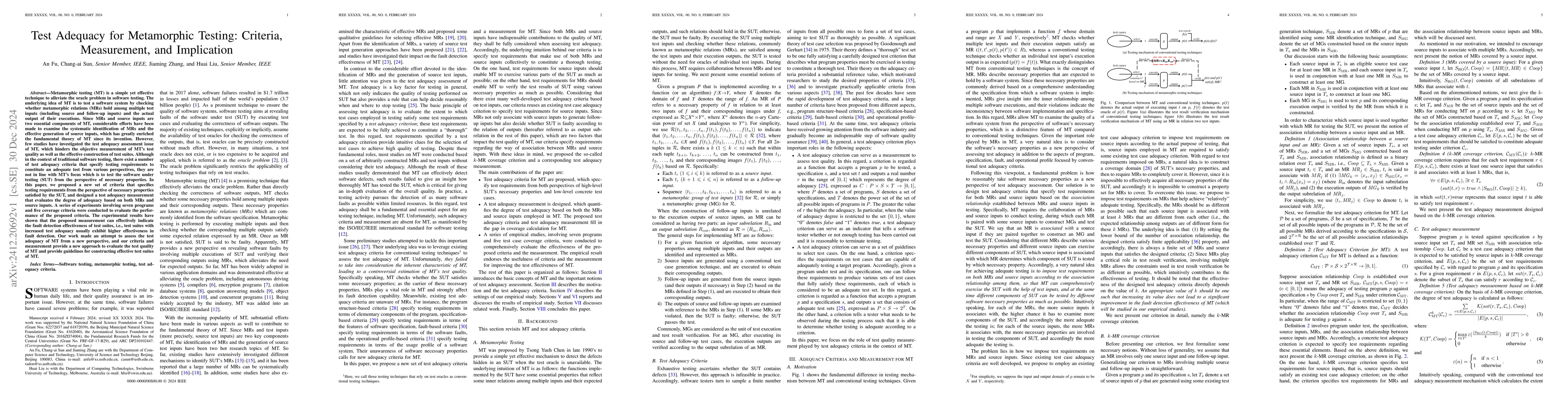 Thumbnail for Test Adequacy for Metamorphic Testing: Criteria, Measurement, and
  Implication