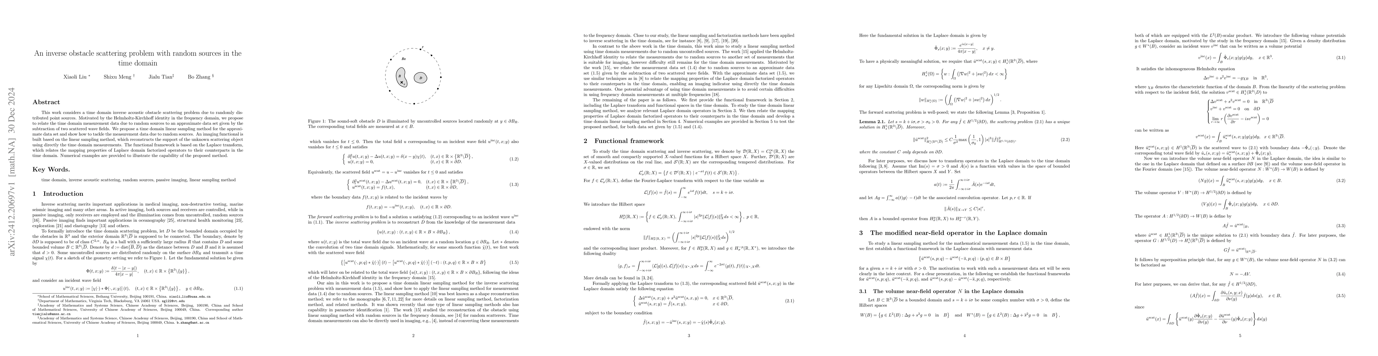 Thumbnail for An inverse obstacle scattering problem with random sources in the time
  domain