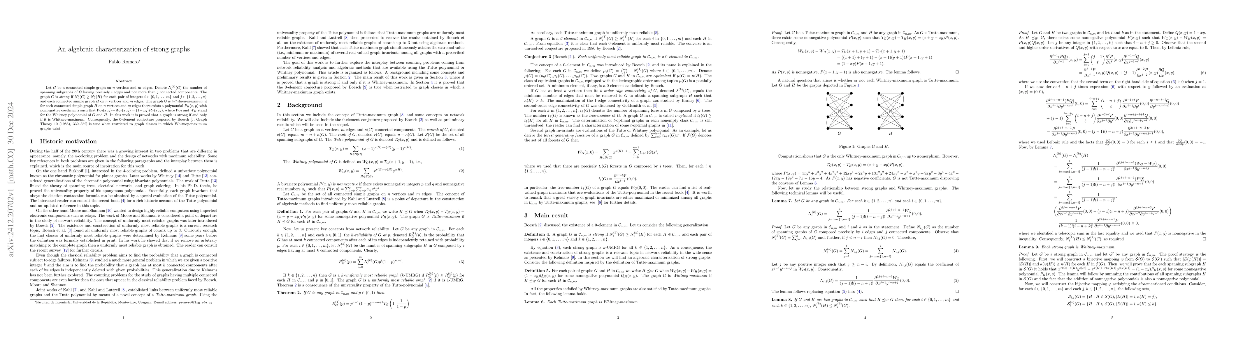 Thumbnail for An algebraic characterization of strong graphs