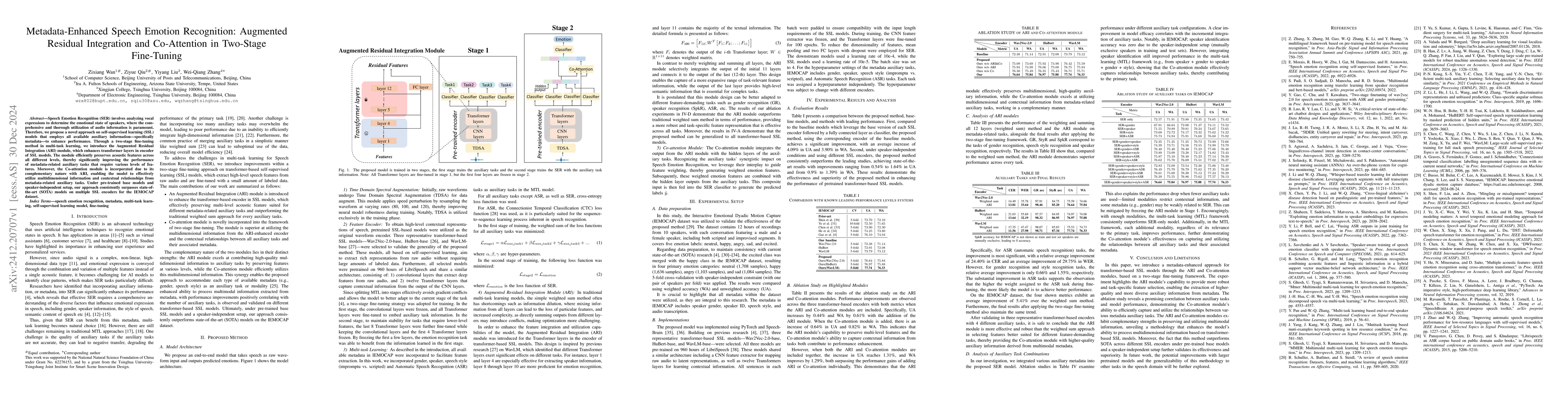 Thumbnail for Metadata-Enhanced Speech Emotion Recognition: Augmented Residual
  Integration and Co-Attention in Two-Stage Fine-Tuning