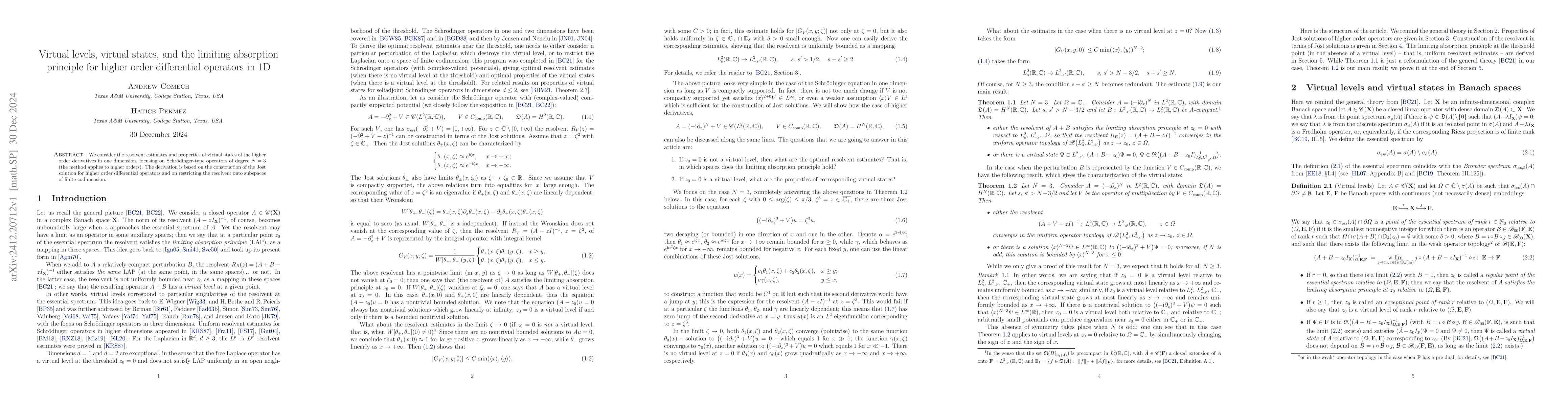 Thumbnail for Virtual levels, virtual states, and the limiting absorption principle
  for higher order differential operators in 1D