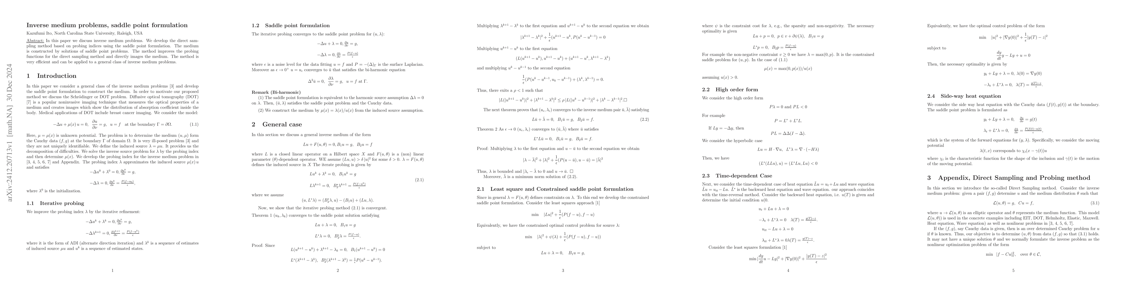 Thumbnail for Inverse medium problems, saddle point formulation