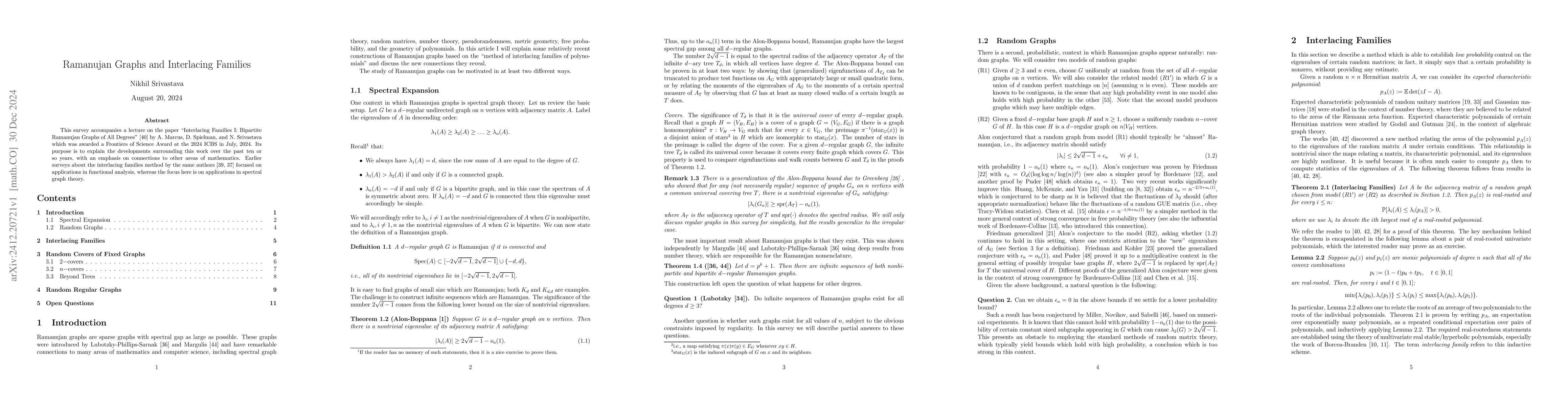 Thumbnail for Ramanujan Graphs and Interlacing Families