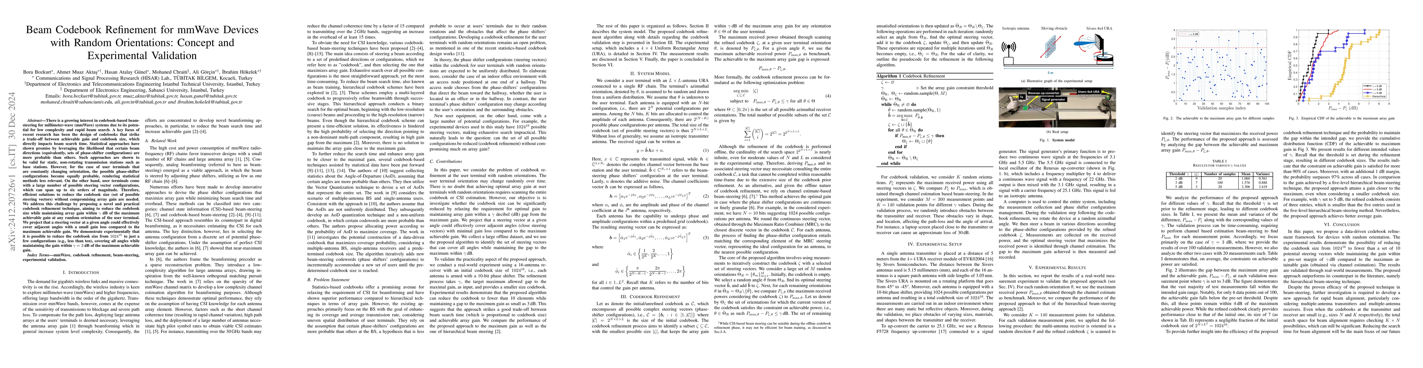 Thumbnail for Beam Codebook Refinement for mmWave Devices with Random Orientations:
  Concept and Experimental Validation