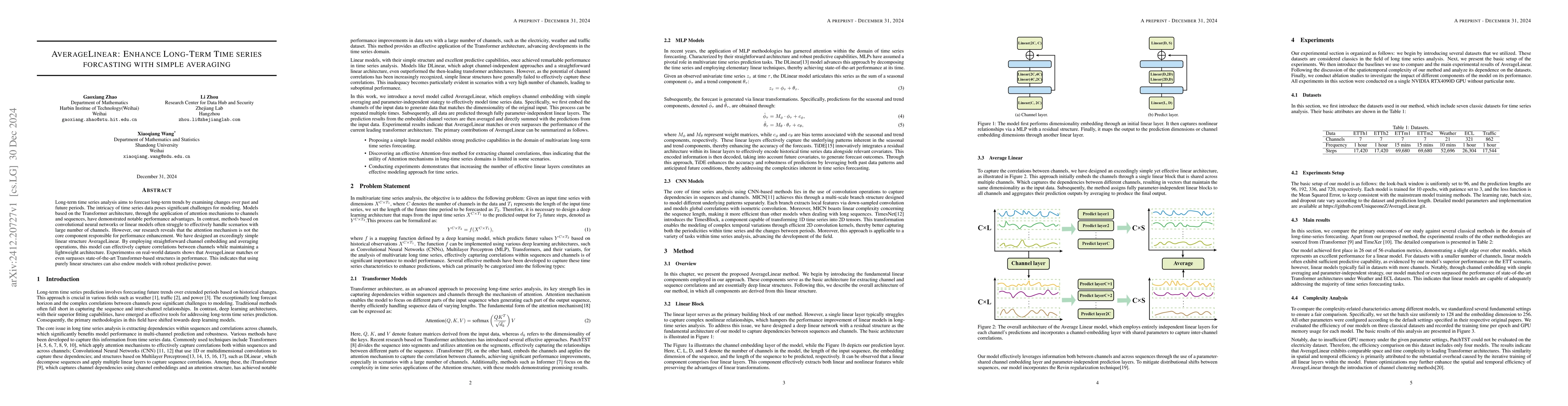 Thumbnail for AverageLinear: Enhance Long-Term Time series forcasting with simple
  averaging
