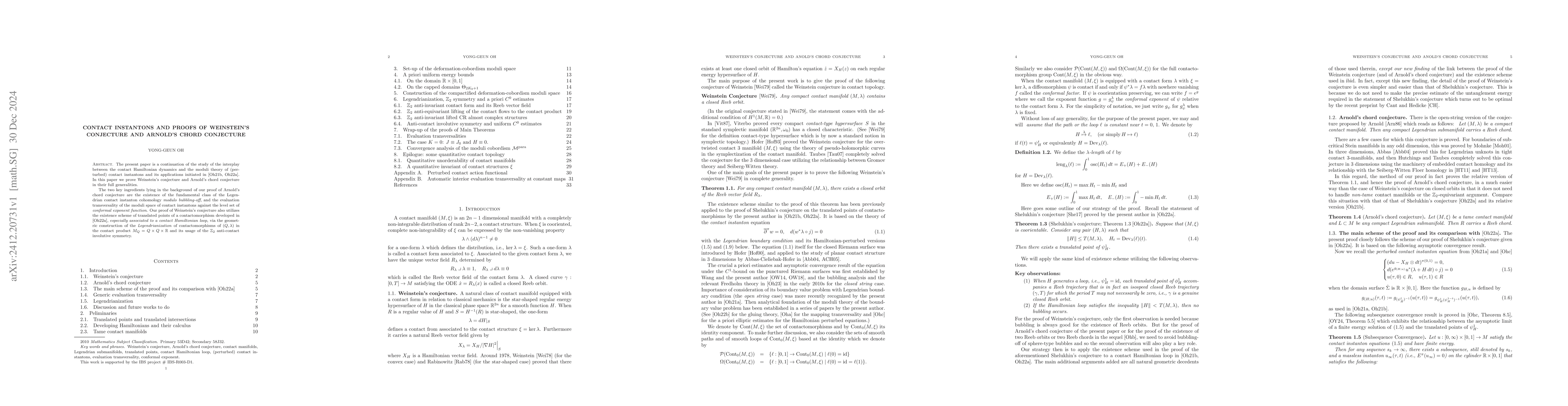 Thumbnail for Contact instantons and Proofs of Weinstein's conjecture and Arnold's
  chord conjecture