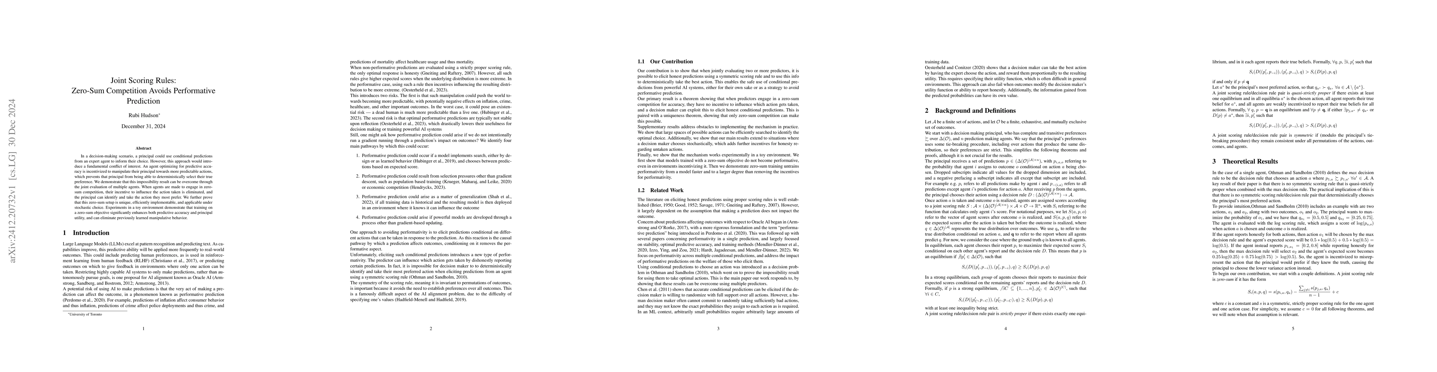 Thumbnail for Joint Scoring Rules: Zero-Sum Competition Avoids Performative Prediction