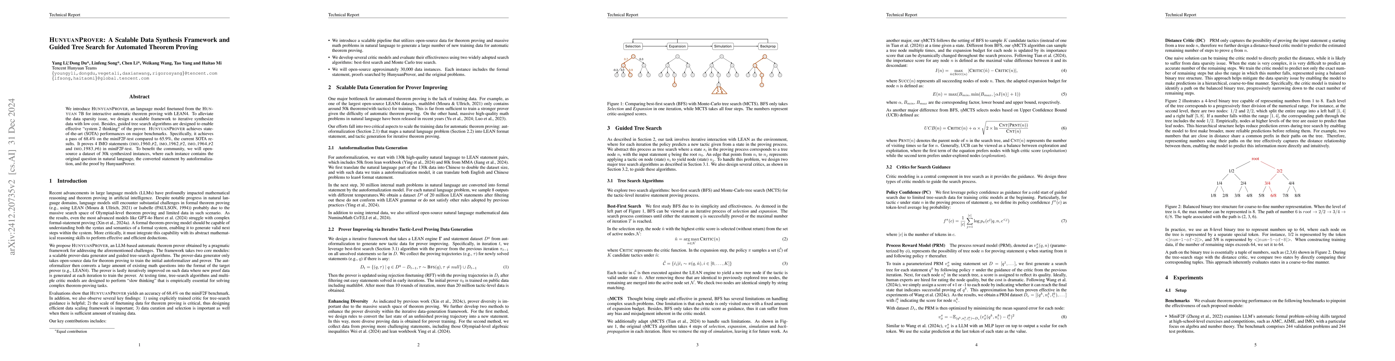 Thumbnail for HUNYUANPROVER: A Scalable Data Synthesis Framework and Guided Tree
  Search for Automated Theorem Proving