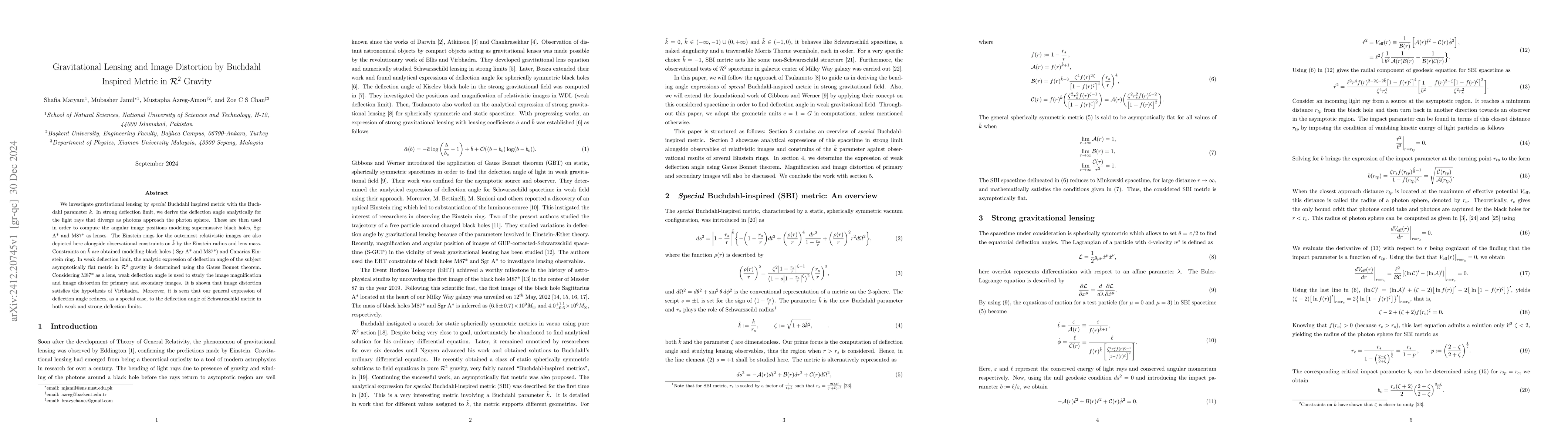 Thumbnail for Gravitational Lensing and Image Distortion by Buchdahl Inspired Metric
  in $\mathcal{R}^2$ Gravity