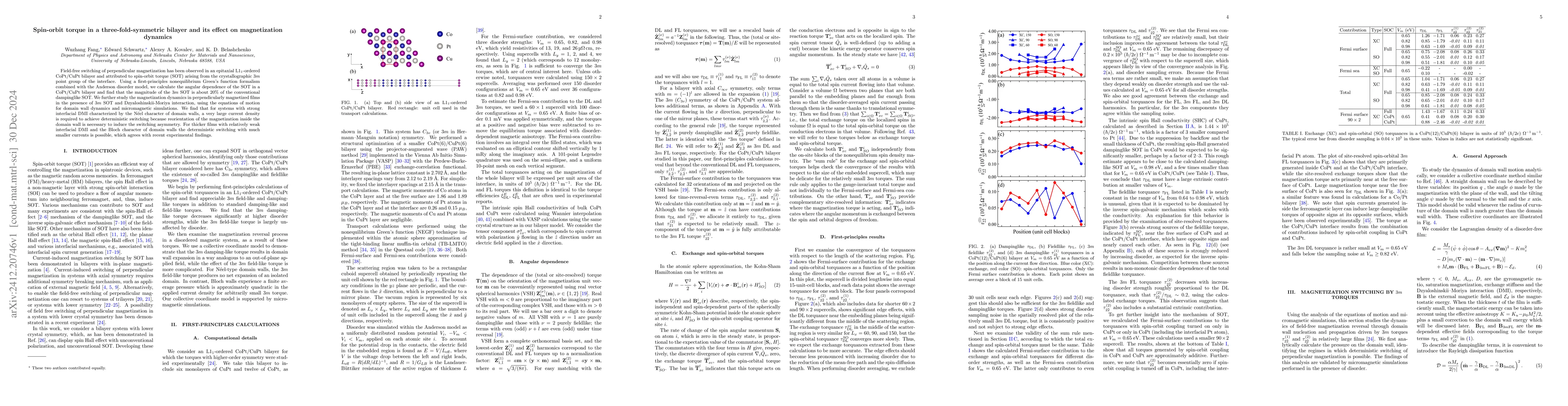 Thumbnail for Spin-orbit torque in a three-fold-symmetric bilayer and its effect on
  magnetization dynamics