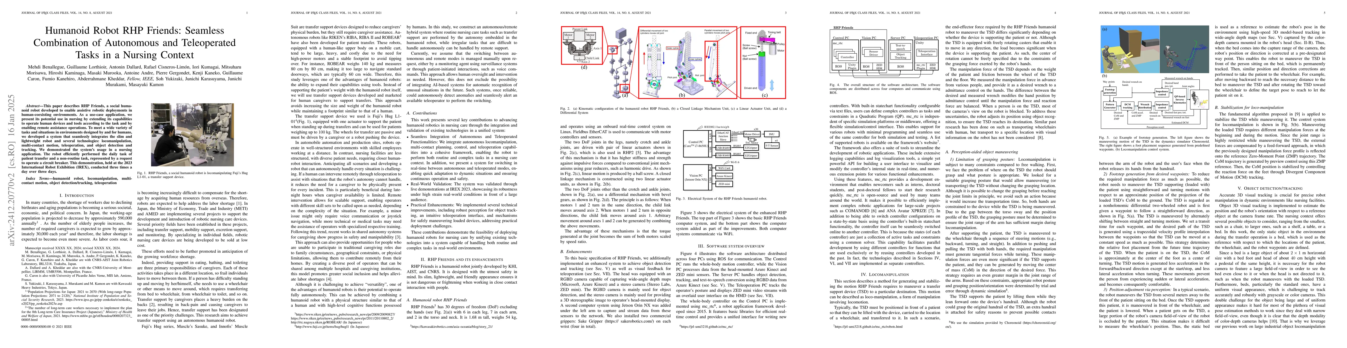 Thumbnail for Humanoid Robot RHP Friends: Seamless Combination of Autonomous and
  Teleoperated Tasks in a Nursing Context
