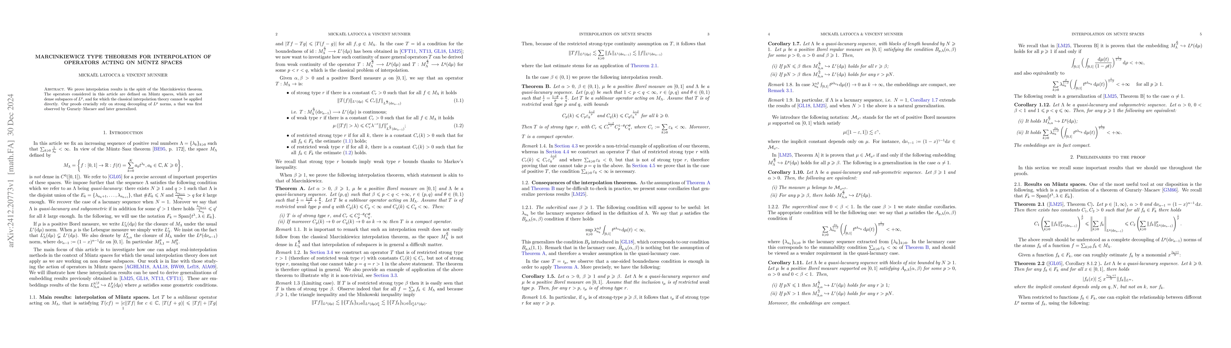 Thumbnail for Marcinkiewicz Type Theorems for Interpolation of Operators Acting on
  M{ü}ntz Spaces
