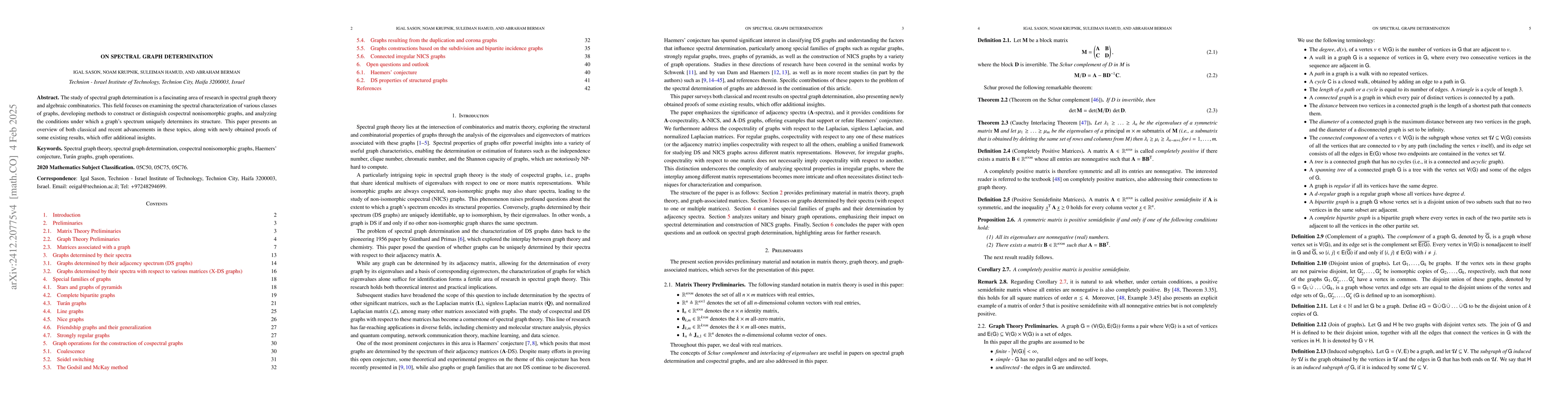 Thumbnail for On Cospectral Nonisomorphic Graphs and Graphs Determined by Their
  Spectrum