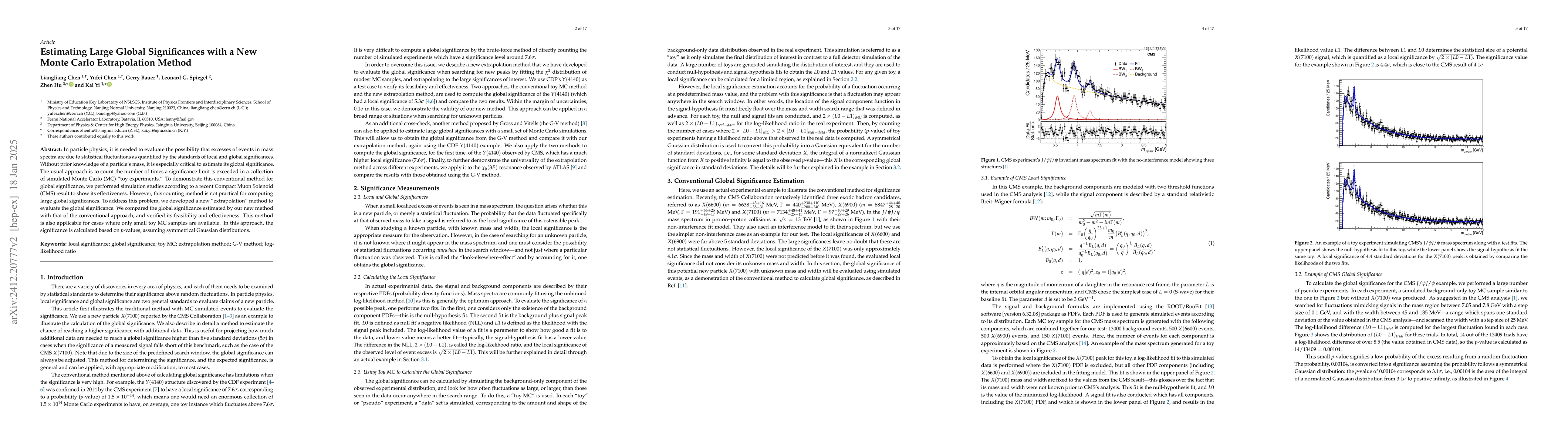 Thumbnail for Estimating Large Global Significances with a New Monte Carlo
  Extrapolation Method
