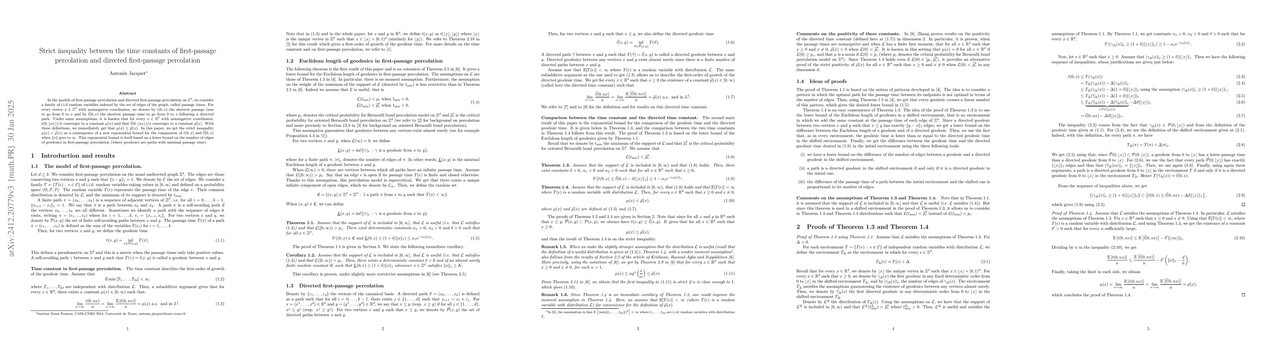 Thumbnail for Strict inequality between the time constants of first-passage
  percolation and directed first-passage percolation