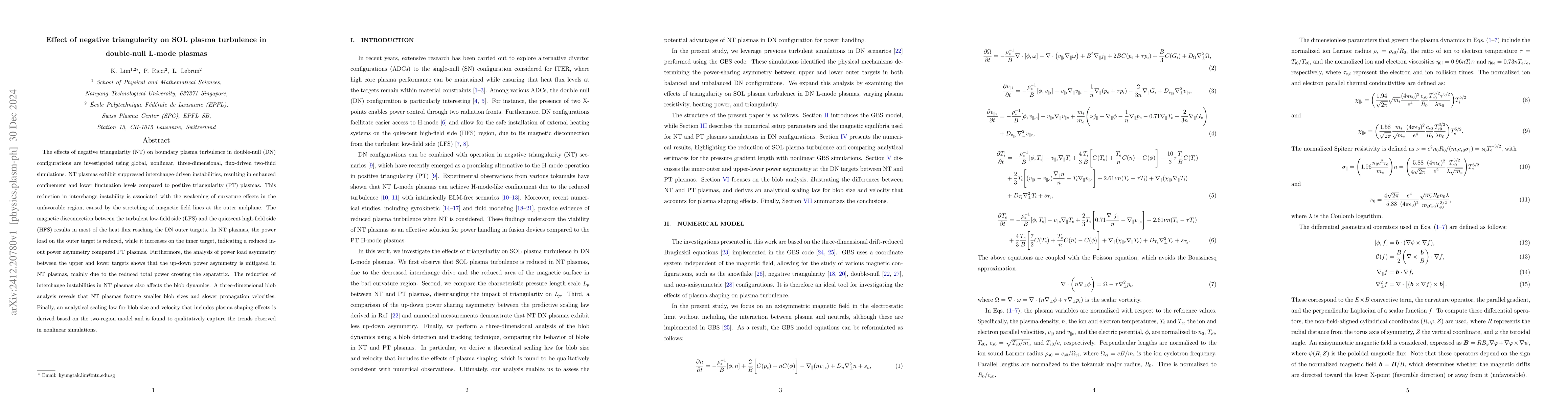Thumbnail for Effect of negative triangularity on SOL plasma turbulence in double-null
  L-mode plasmas