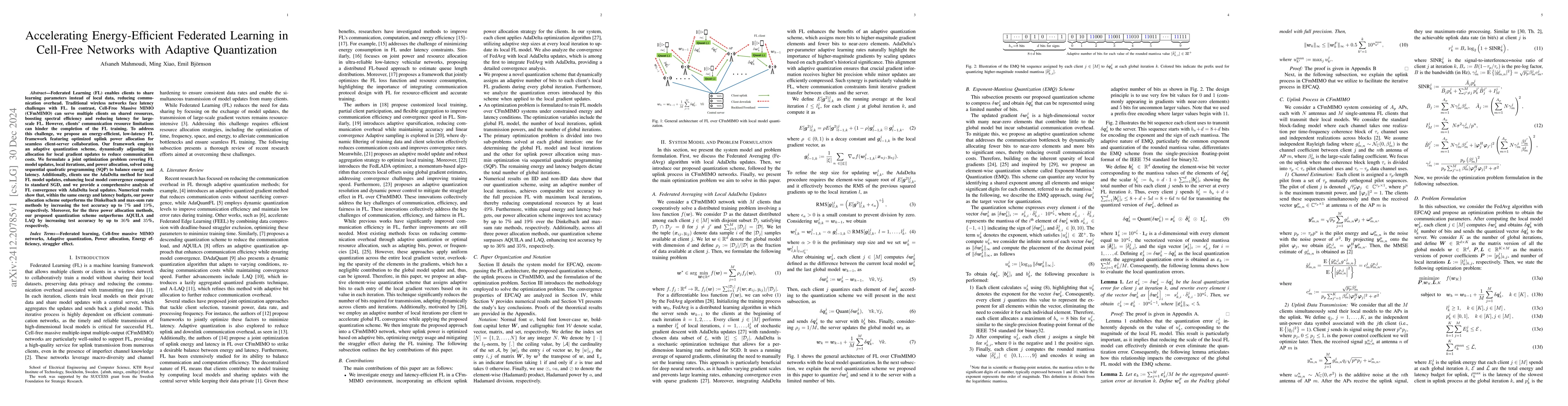 Thumbnail for Accelerating Energy-Efficient Federated Learning in Cell-Free Networks
  with Adaptive Quantization