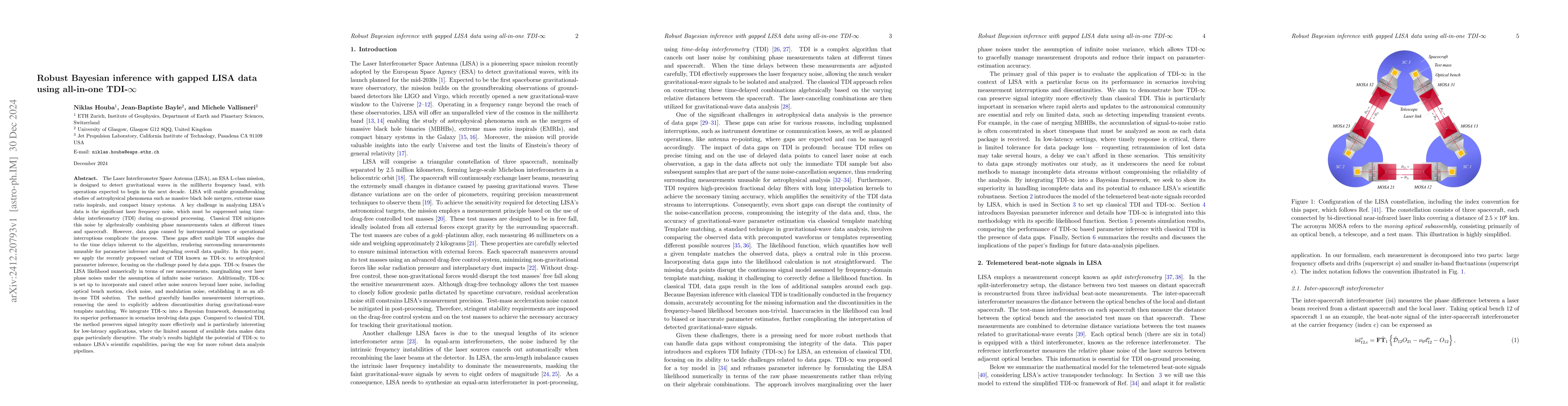 Thumbnail for Robust Bayesian inference with gapped LISA data using all-in-one
  TDI-$\infty$