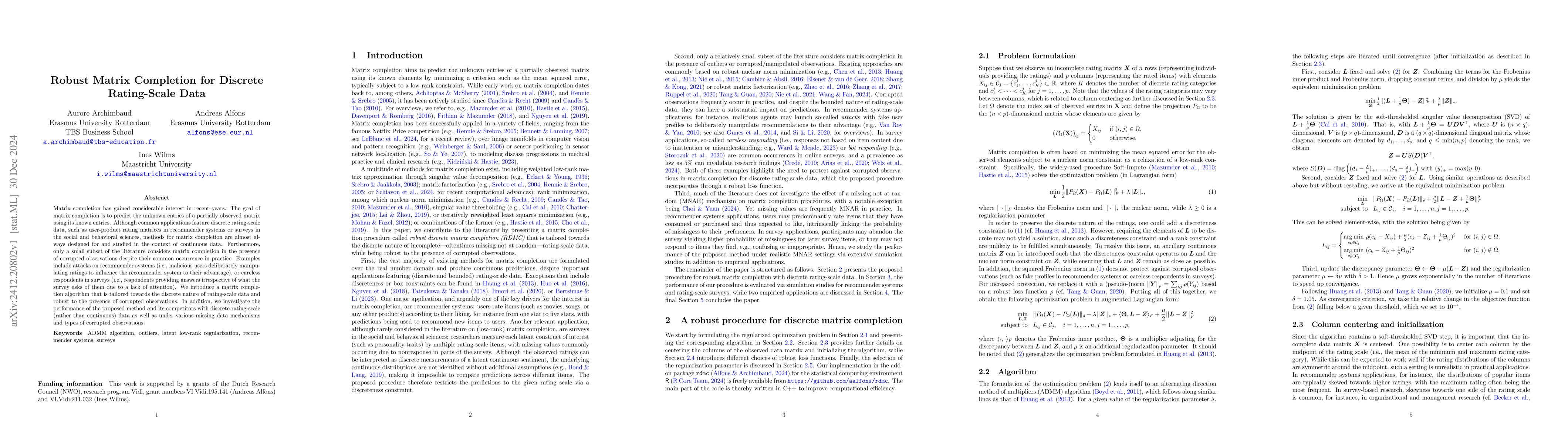 Thumbnail for Robust Matrix Completion for Discrete Rating-Scale Data