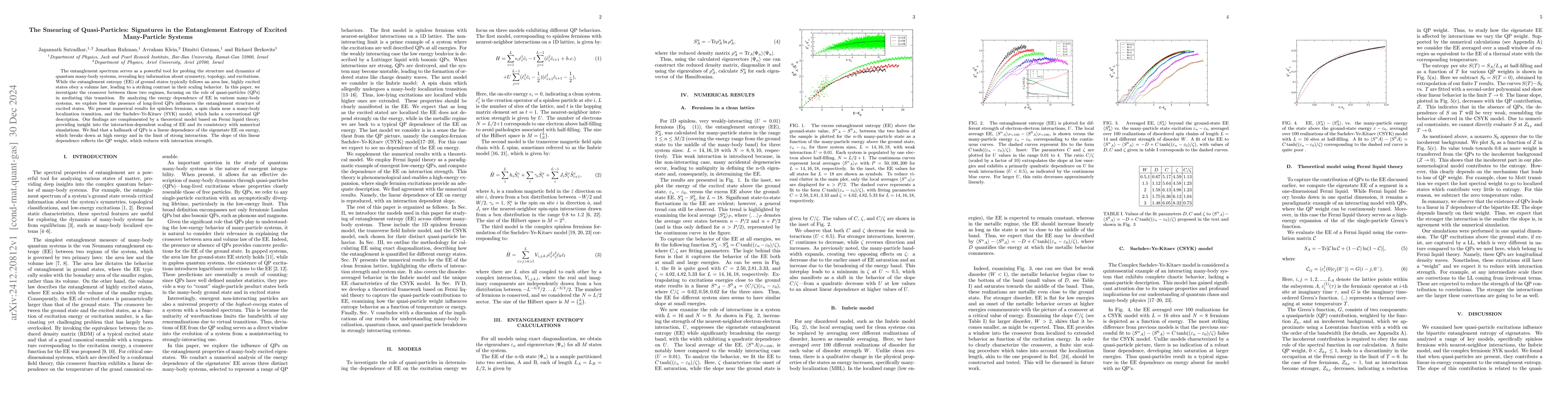 Thumbnail for The Smearing of Quasi-Particles: Signatures in the Entanglement Entropy
  of Excited Many-Particle Systems