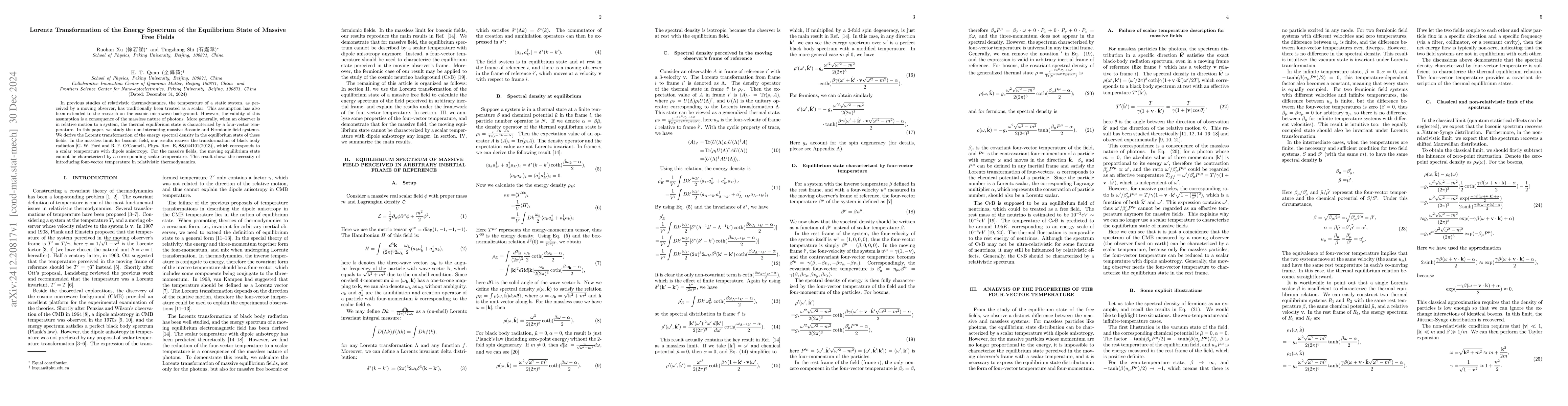 Thumbnail for Lorentz Transformation of the Energy Spectrum of the Equilibrium State
  of Massive Free Fields