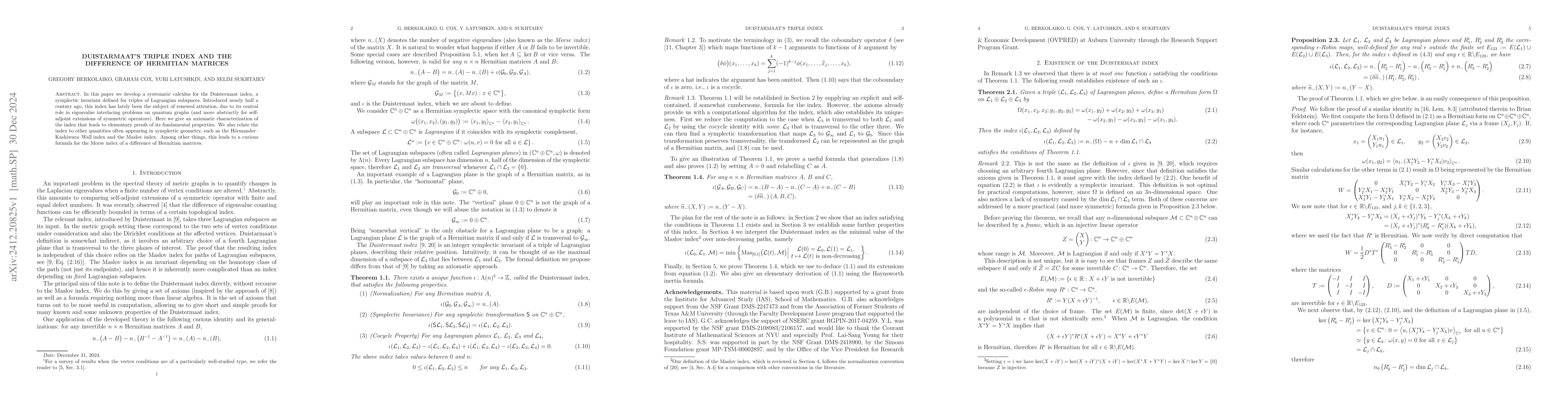 Thumbnail for Duistarmaat's triple index and the difference of Hermitian matrices