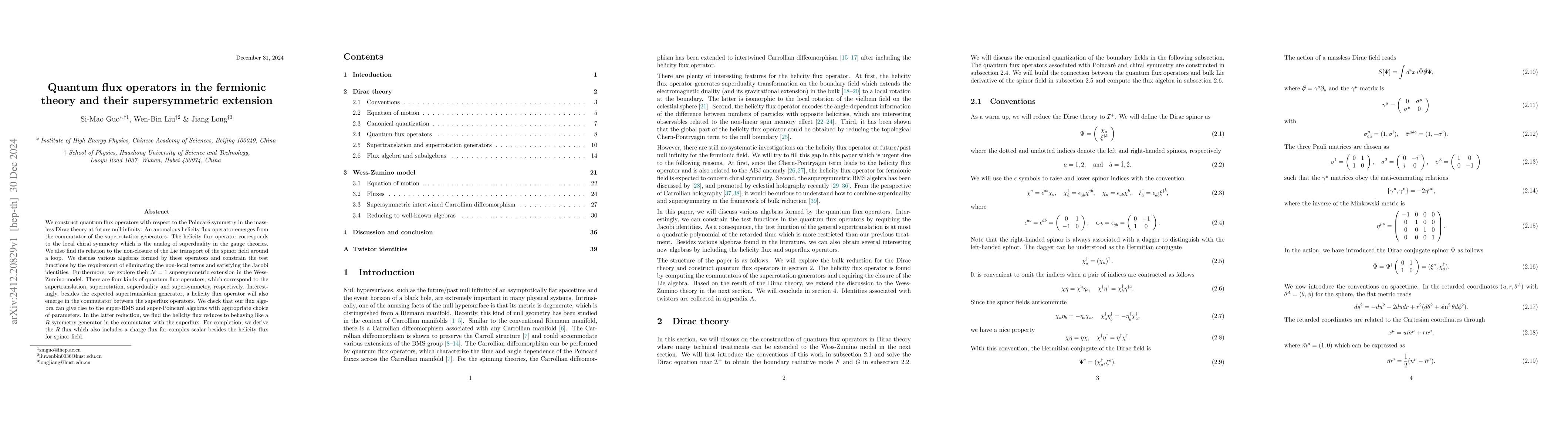Thumbnail for Quantum flux operators in the fermionic theory and their supersymmetric
  extension