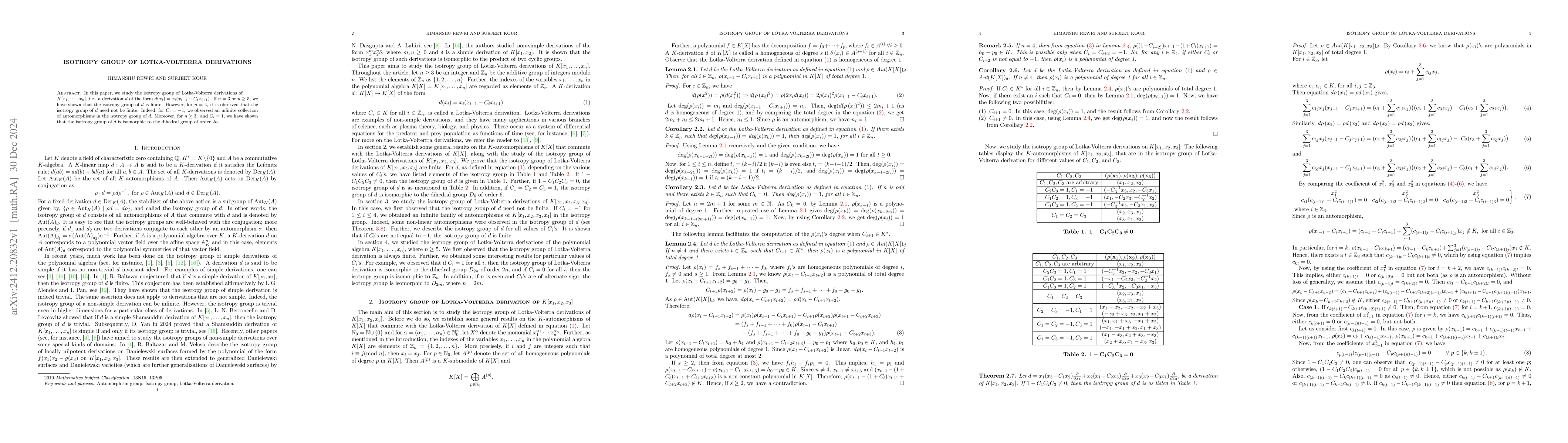 Thumbnail for Isotropy group of Lotka-Volterra derivations