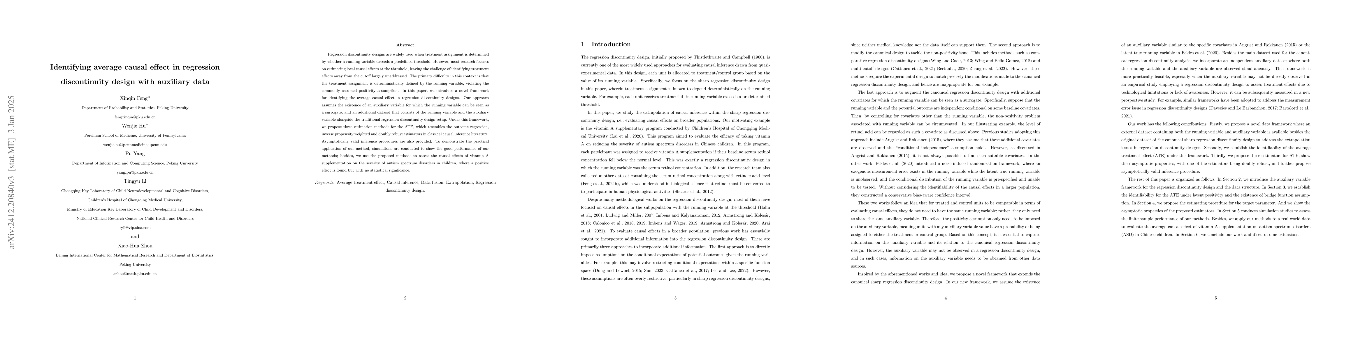 Thumbnail for Identifying average causal effect in regression discontinuity design
  with auxiliary data