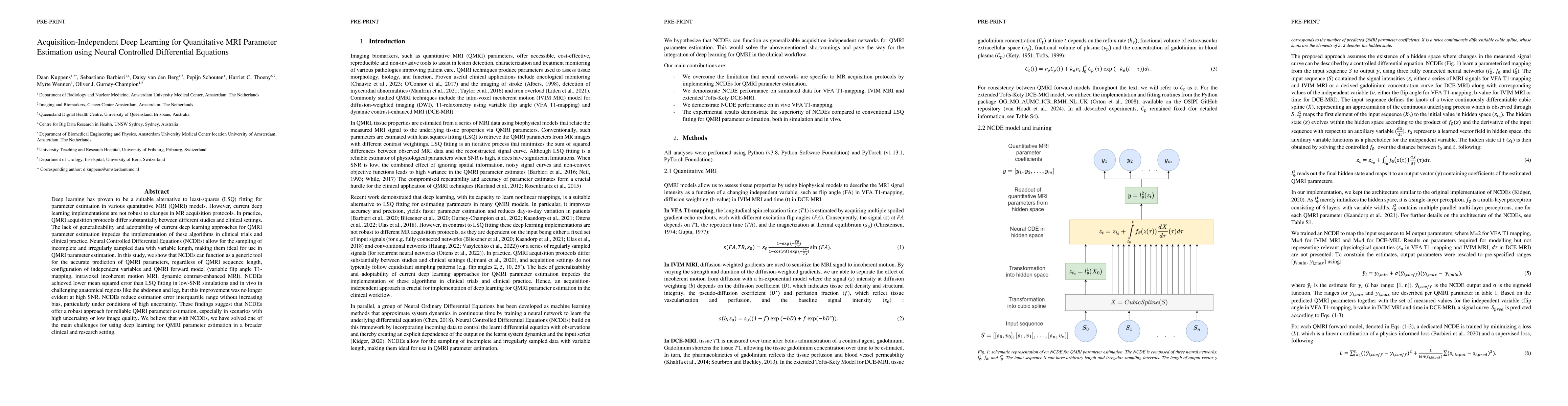 Thumbnail for Acquisition-Independent Deep Learning for Quantitative MRI Parameter
  Estimation using Neural Controlled Differential Equations