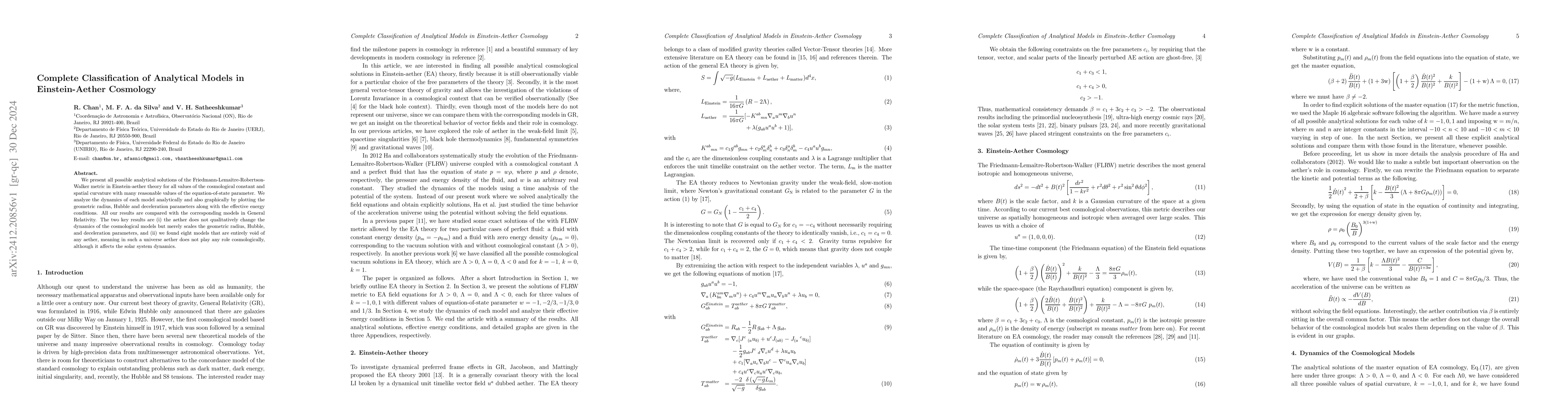 Thumbnail for Complete Classification of Analytical Models in Einstein-Aether
  Cosmology