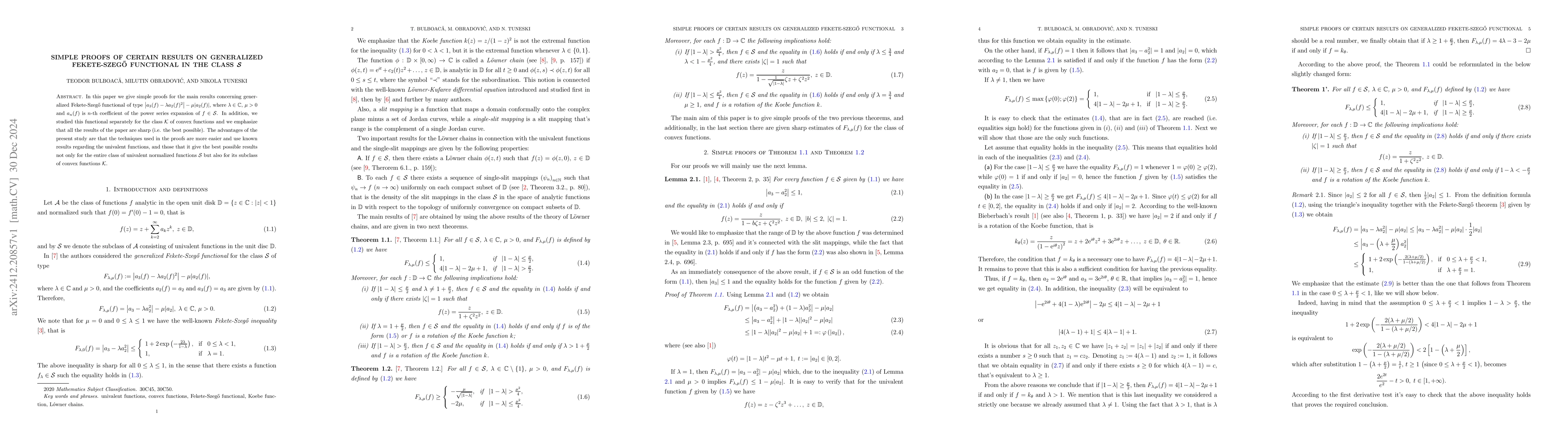 Thumbnail for Simple proofs of certain results on generalized Fekete-Szegő
  functional in the class $\boldsymbol{\mathcal{S}}$