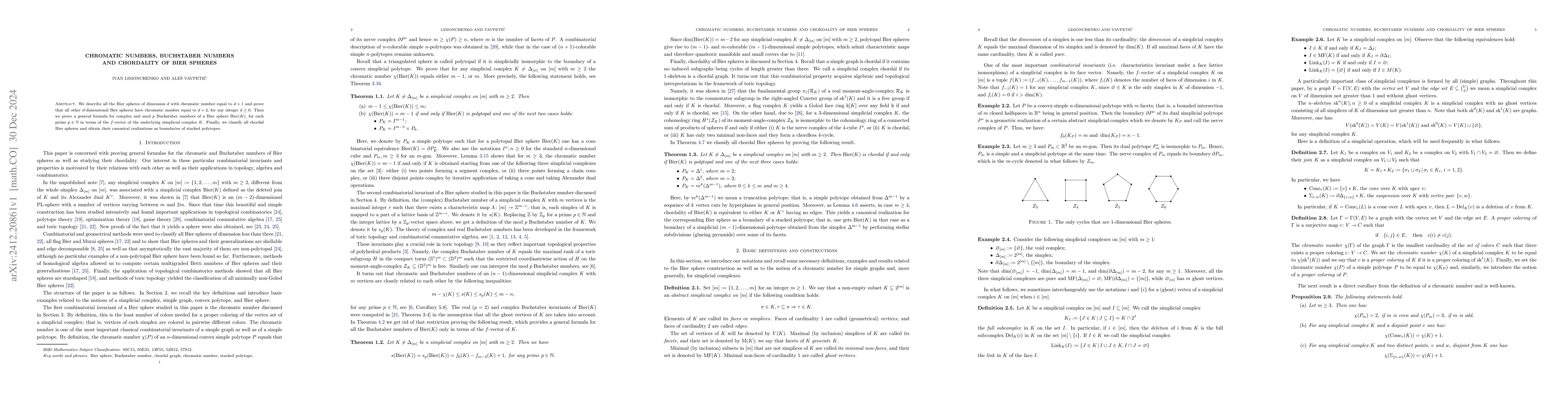 Thumbnail for Chromatic numbers, Buchstaber numbers and chordality of Bier spheres