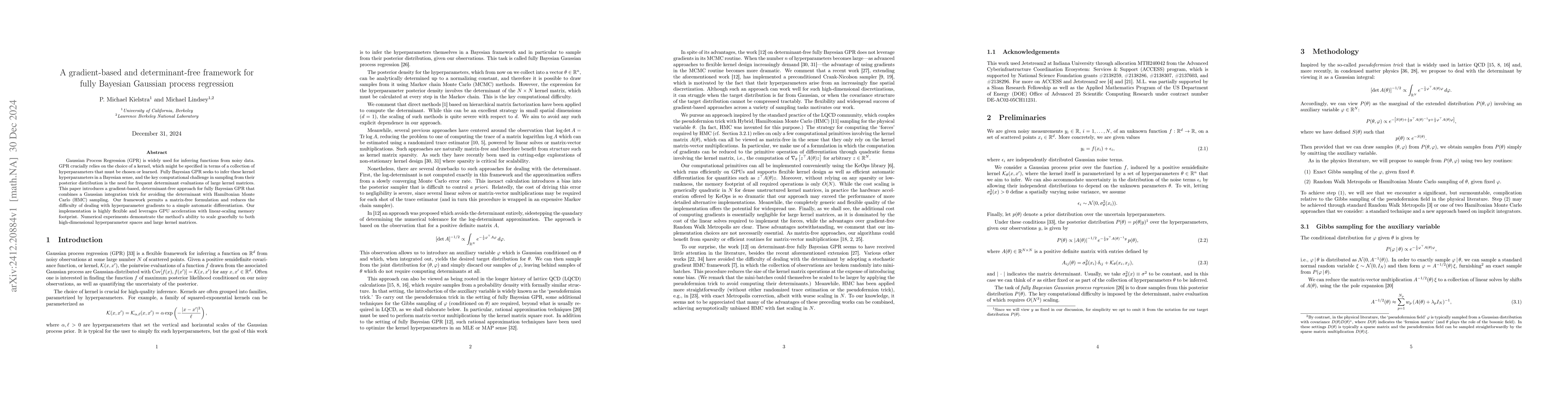 Thumbnail for A gradient-based and determinant-free framework for fully Bayesian
  Gaussian process regression