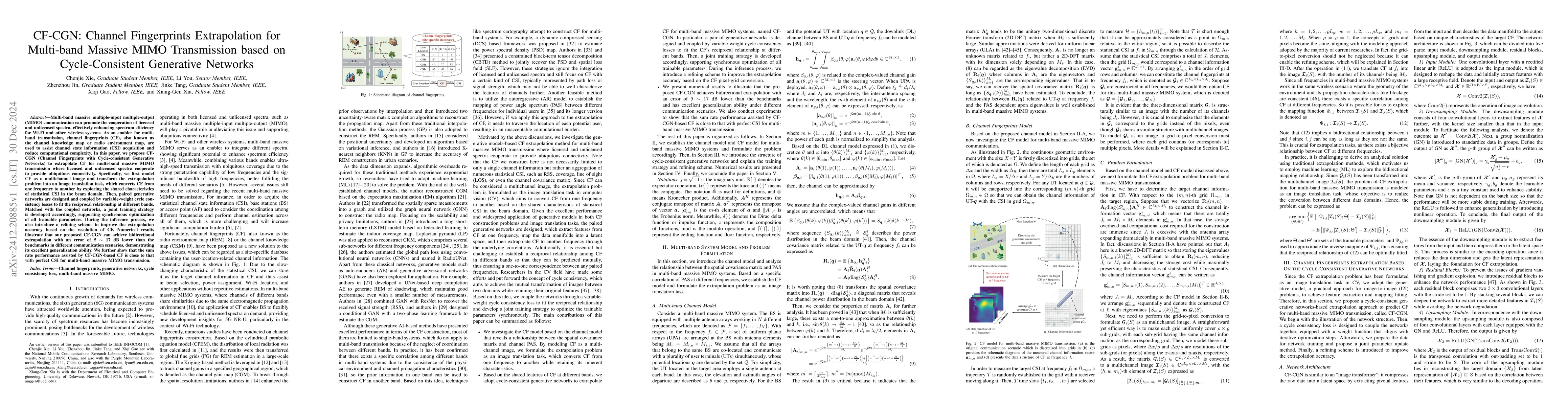 Thumbnail for CF-CGN: Channel Fingerprints Extrapolation for Multi-band Massive MIMO
  Transmission based on Cycle-Consistent Generative Networks