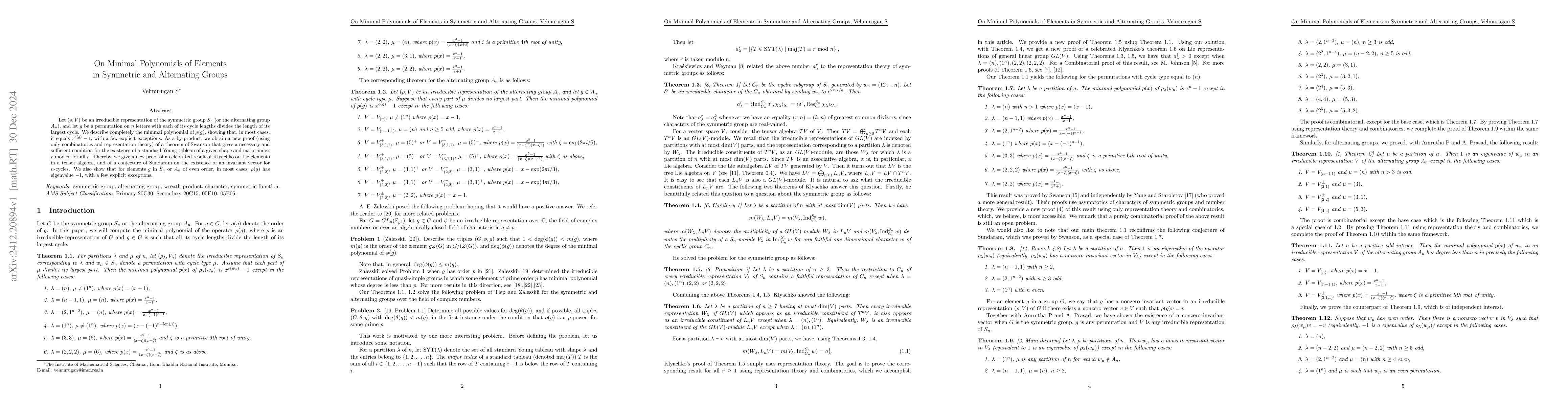 Thumbnail for On Minimal Polynomials of Elements in Symmetric and Alternating Groups